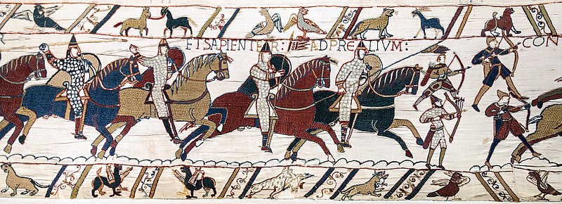 Medieval Art: The "Bayeux Tapestry" depicting the Battle of Hastings.